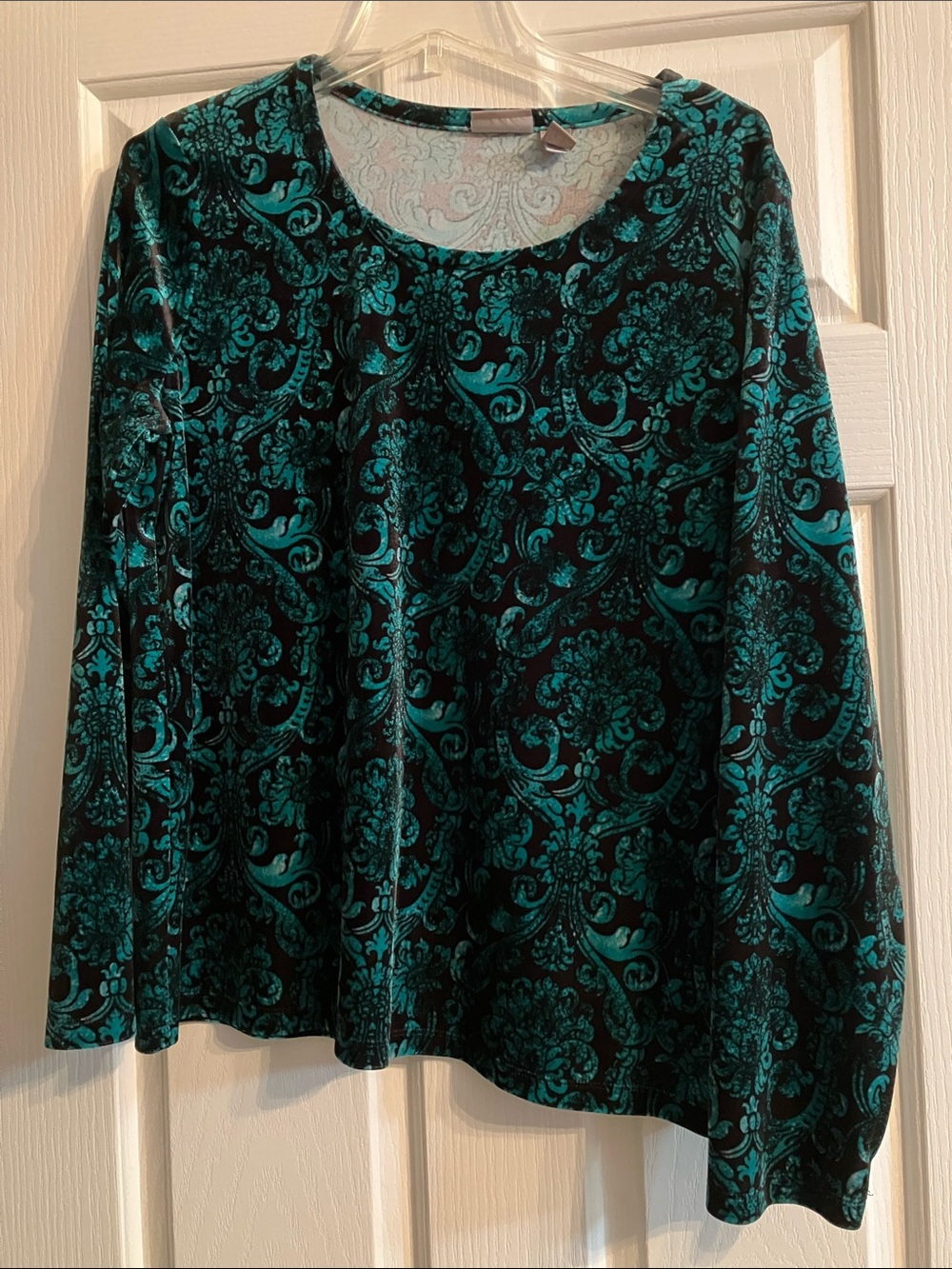 Women's Teal and Black Velvet Burnout Long-Sleeve Top size 2